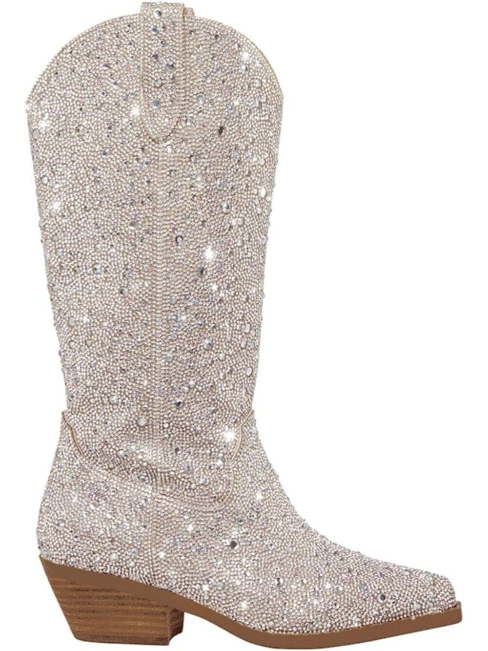 Women's Rhinestone Cowboy Boots Sparkly Knee High Boots Fashion Pointed Toe Bloc